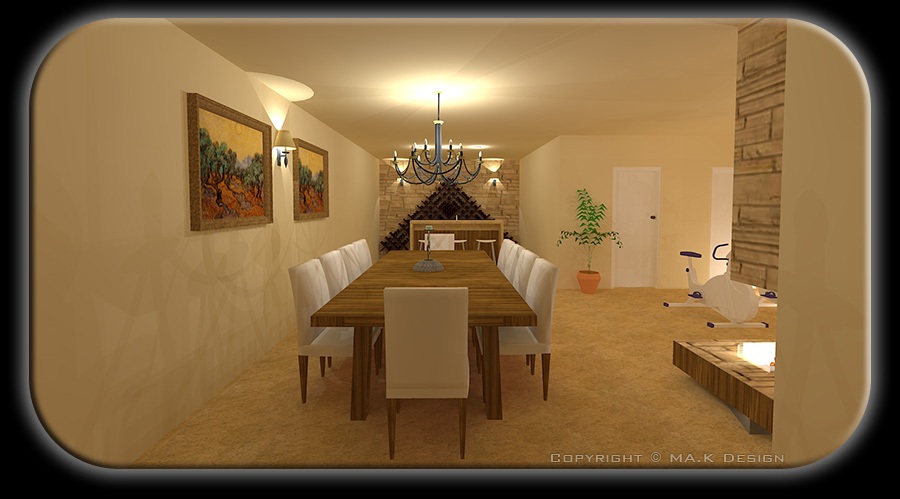 Načrtovanje notranje opreme - Družabna soba v kleti - 3D - vizualizacija